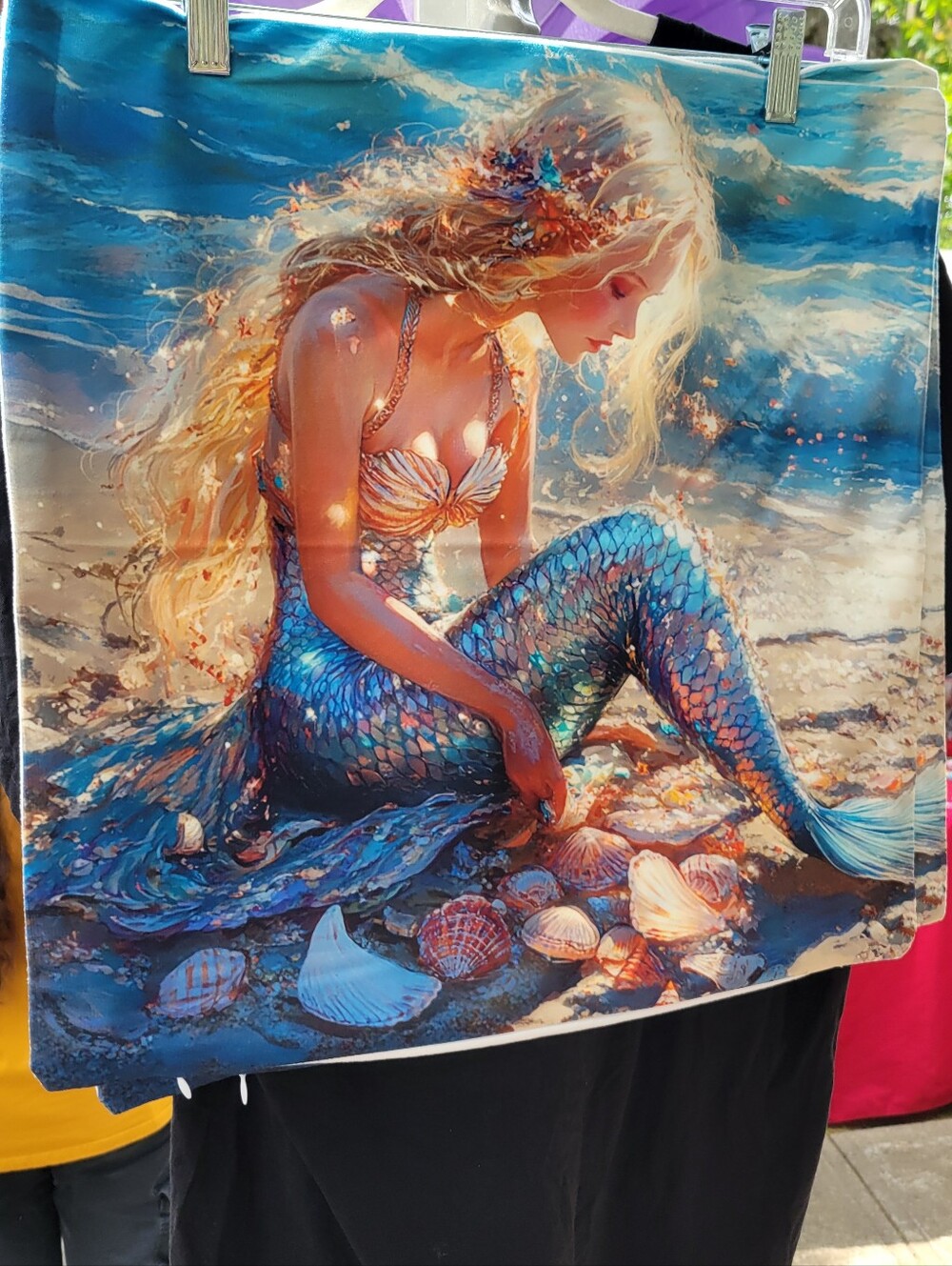 Mermaid Beach Pillow with Blue-Green Iridescent Scales